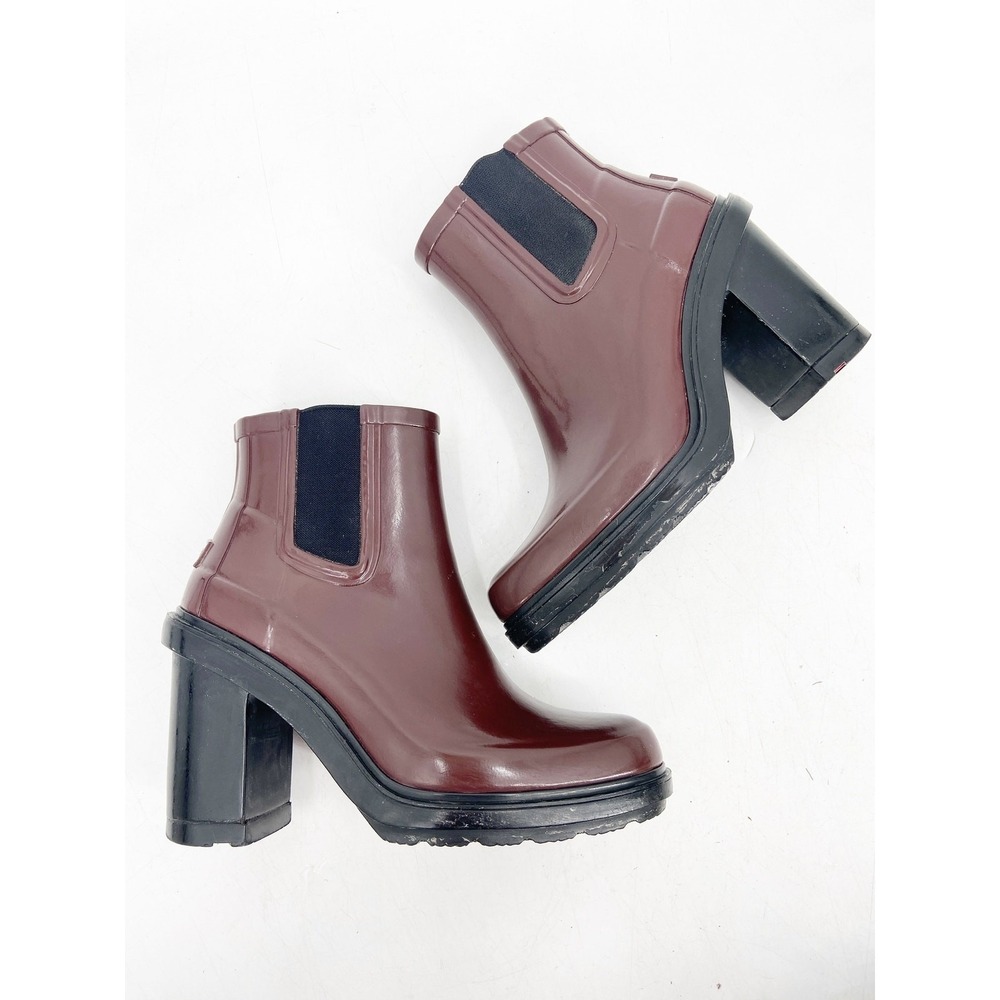 Hunter Women's Original Refined High Heel Burgundy Red Chelsea Rain Boots Size 6